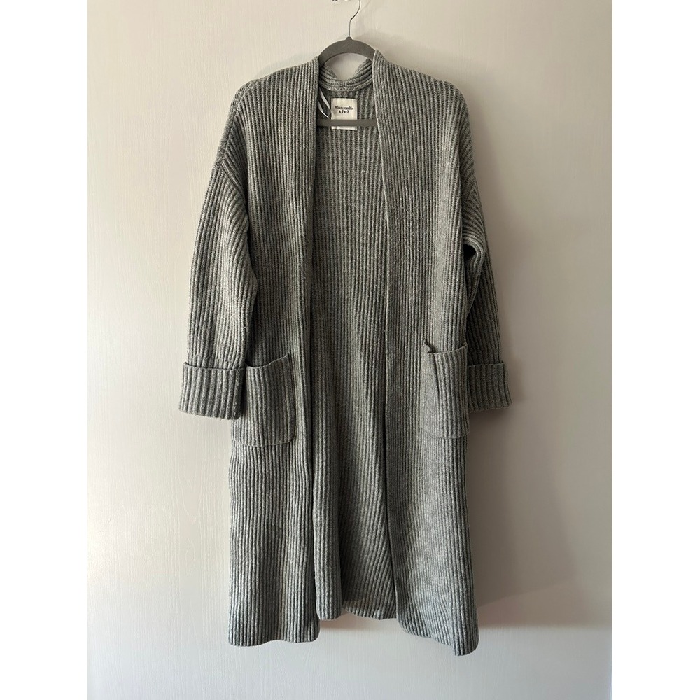 Abercrombie & Fitch Gray Ribbed Long Open Front Cardigan Sweater Small